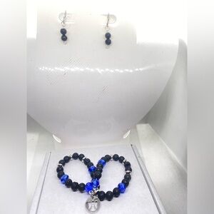 Black And Blue Girl Charm Bracelet Set